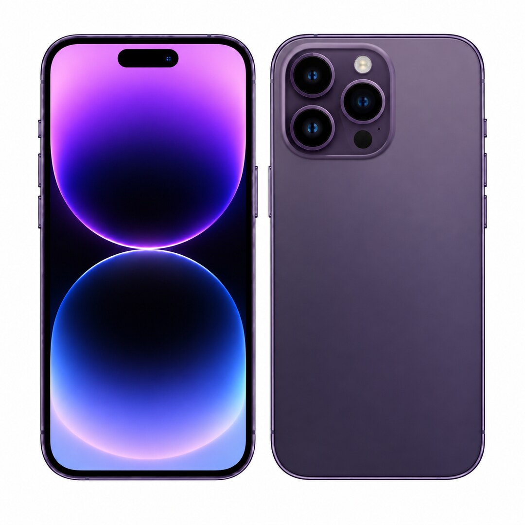 Front and rear view: Apple iPhone 14 Pro 256GB 5G Deep Purple eSIM Version Renewed