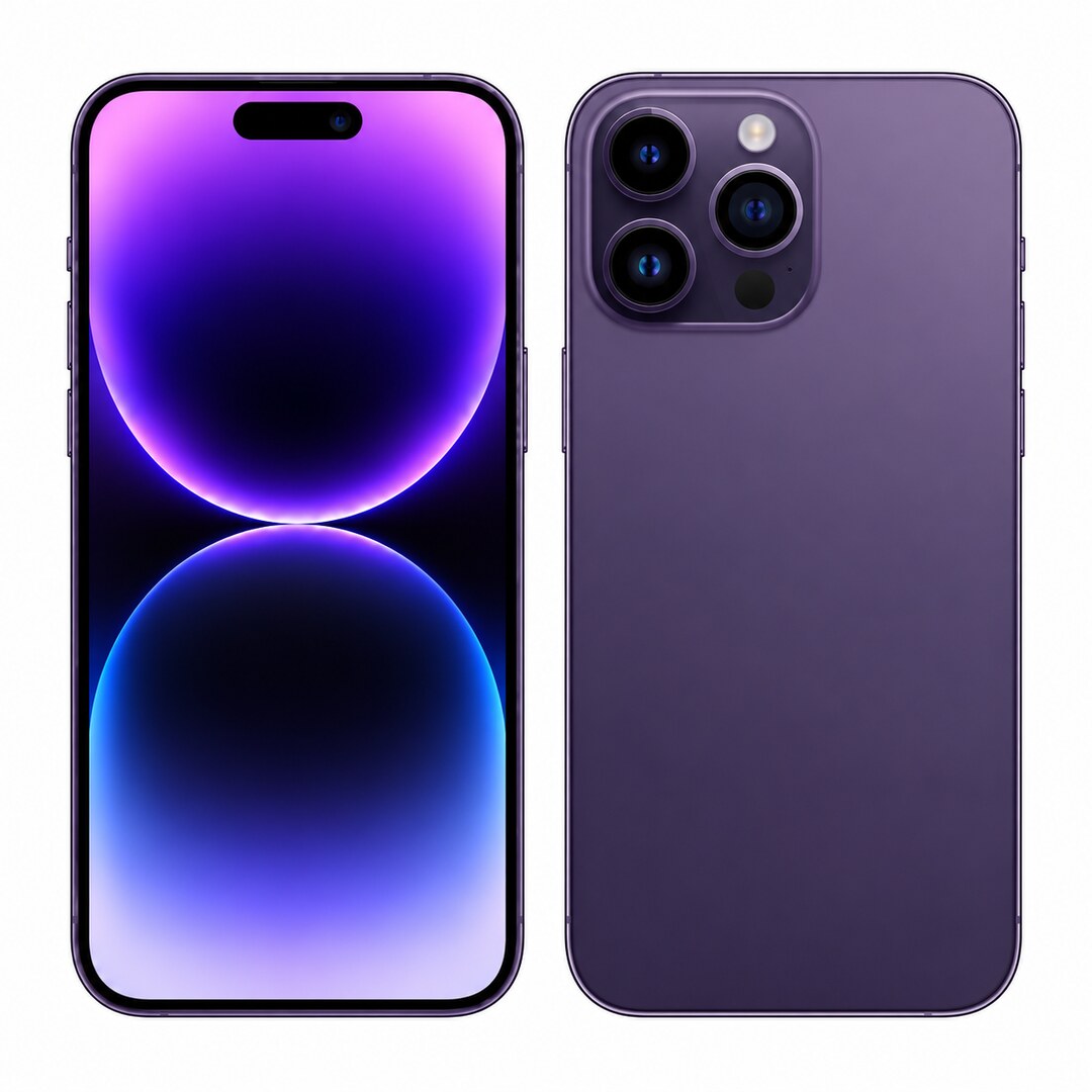 Front and rear view: Apple iPhone 14 Pro Max 128GB 5G Deep Purple International Version Renewed