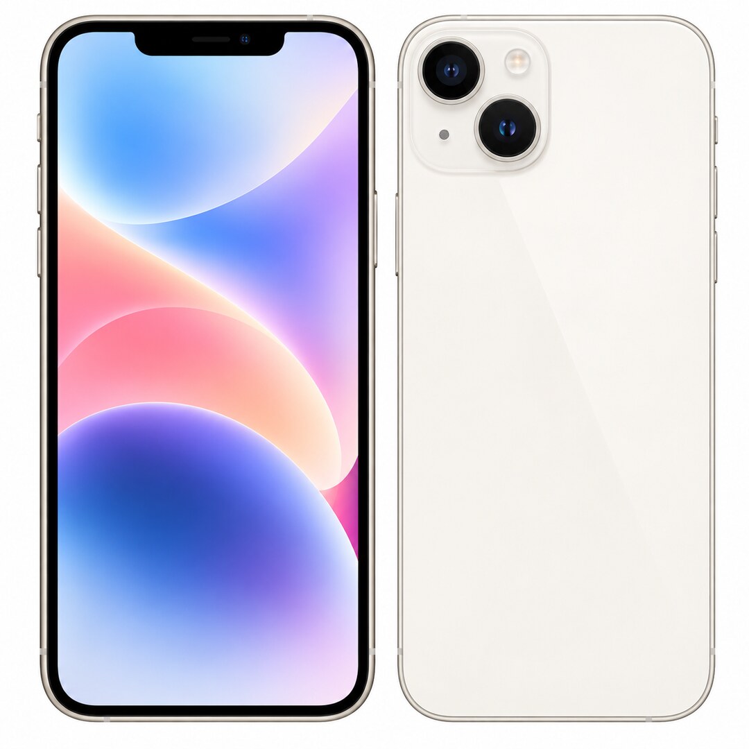Front and rear view: Apple iPhone 14 256GB 5G Starlight Dual Physical SIM Renewed