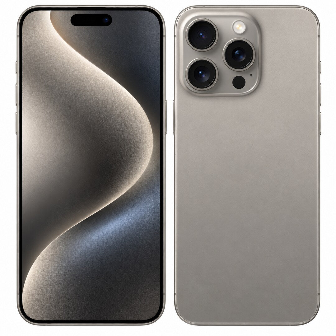 Front and rear view: Apple iPhone 15 Pro Max 256GB 5G Natural Titanium International Version Renewed