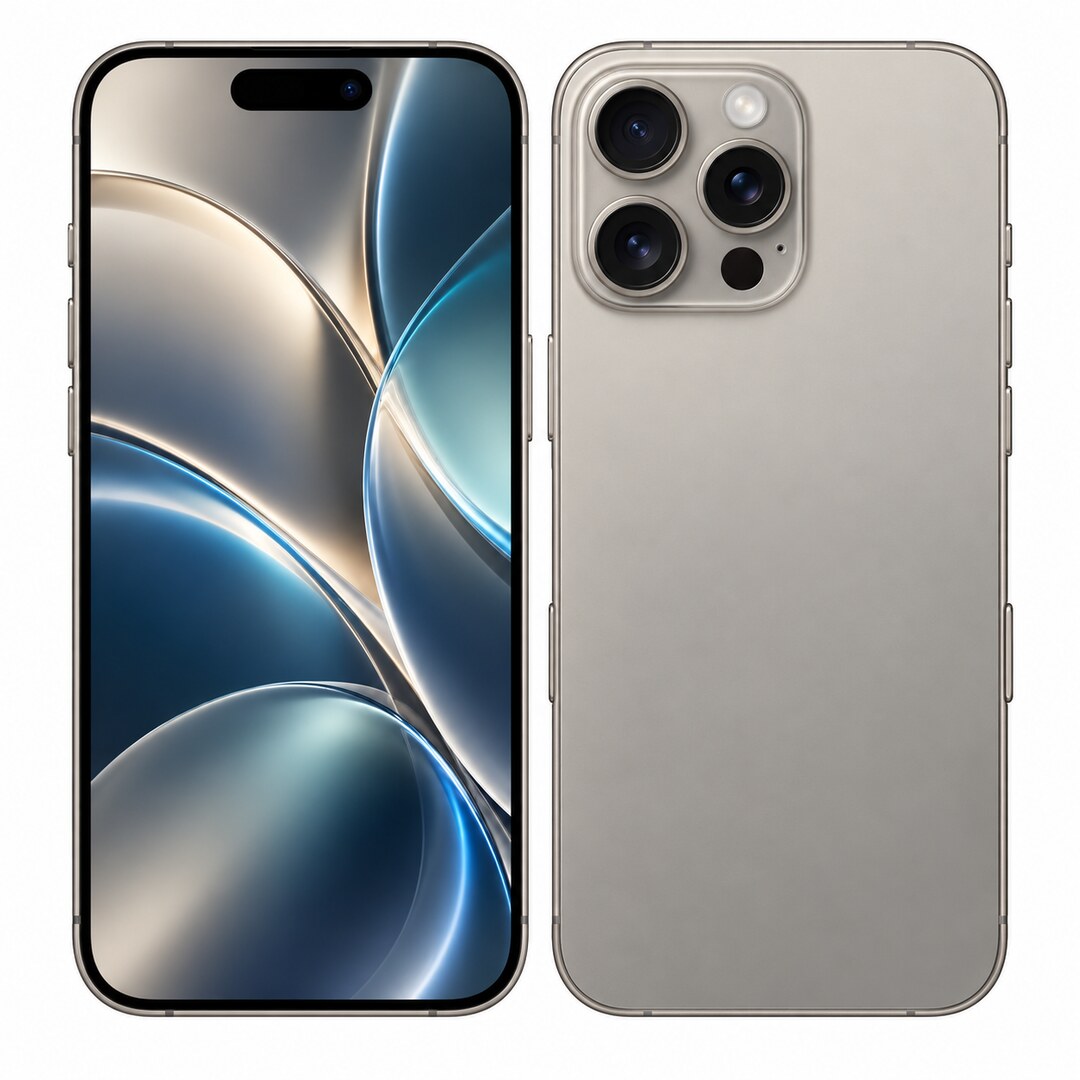 Front and rear view: Apple iPhone 16 Pro 1TB Natural Titanium International Version Renewed