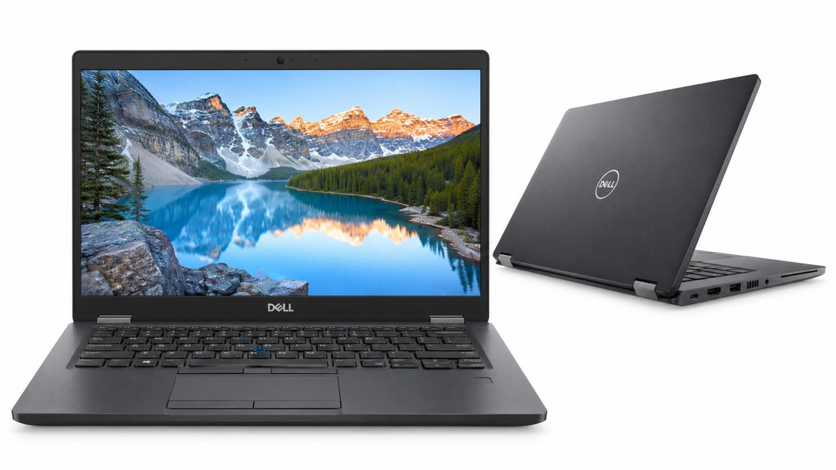 AI-generated illustrative product image of Latitude 5420 laptop, front and rear views