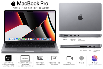 أبل MacBook Pro A2442 مقاس 14.2 إنش بمعالج M1 Pro (2021) | مجدد