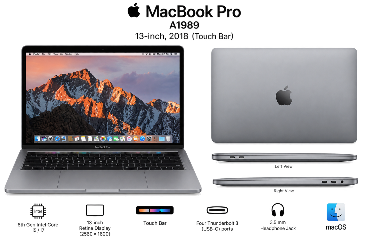 آبل ماك بوك برو ريتينا 13 بوصة A1989 مع Touch Bar (2018–2019) | Core i5 / i7 | مجدد