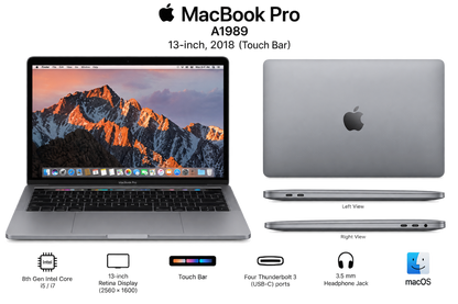 آبل ماك بوك برو ريتينا 13 بوصة A1989 مع Touch Bar (2018–2019) | Core i5 / i7 | مجدد