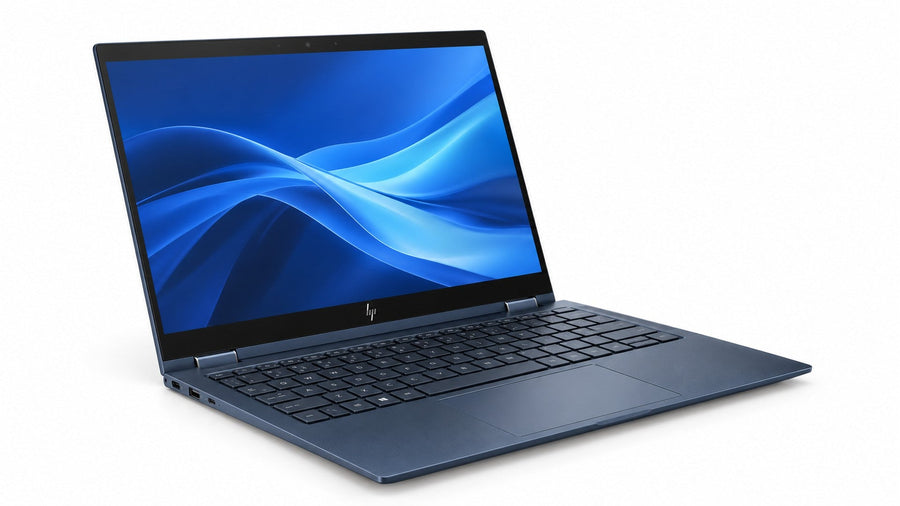 HP Elite Dragonfly G2 blue 2-in-1 laptop on a clean white background; generated catalog image.