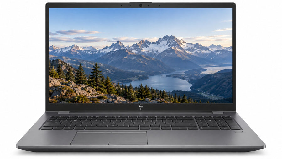 Illustrative front view of power-15-g8 workstation on white background