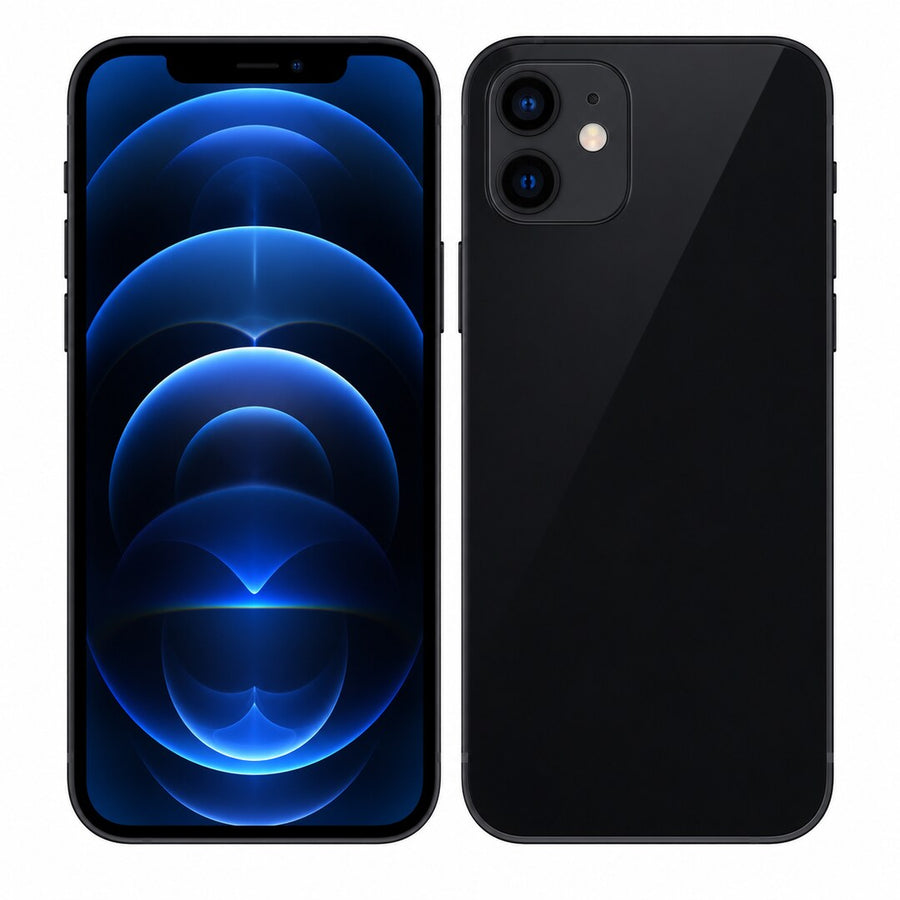 Front and rear view: Apple iPhone 12 128GB 5G Black With FaceTime Dual Physical SIM Renewed