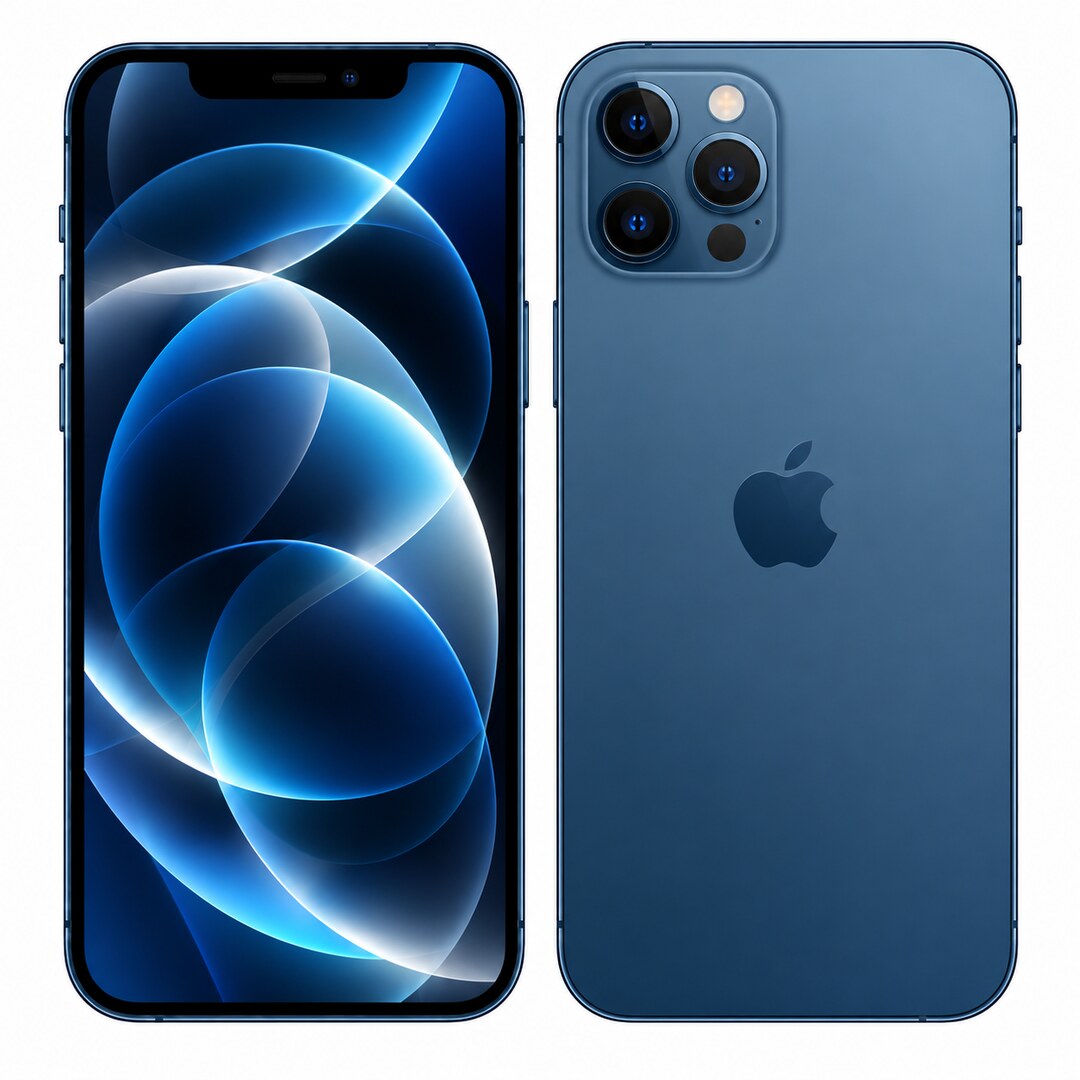 Front and rear view: Apple iPhone 12 Pro Max 256GB 5G Pacific Blue UAE TRA Version Renewed