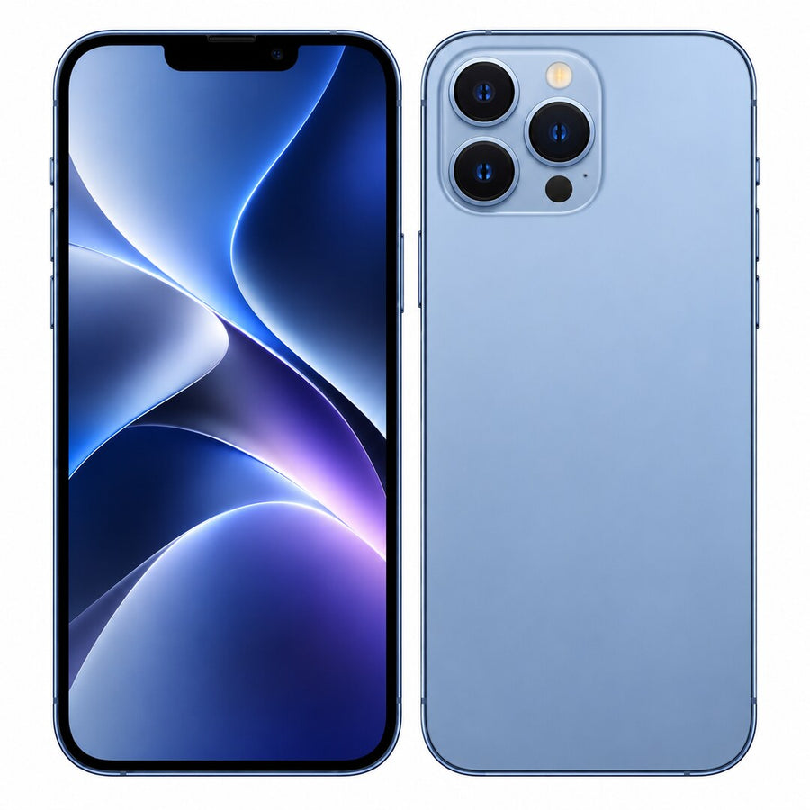 Front and rear view: Apple iPhone 13 Pro Max 256GB 5G Sierra Blue With FaceTime eSIM Version Renewed